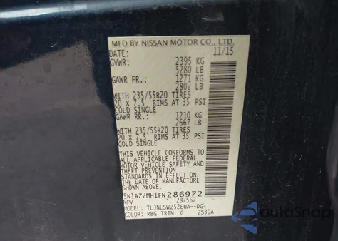 2015 Nissan Murano Platinum z USA, uszkodzony, nr VIN 5N1AZ2MH1FN286972